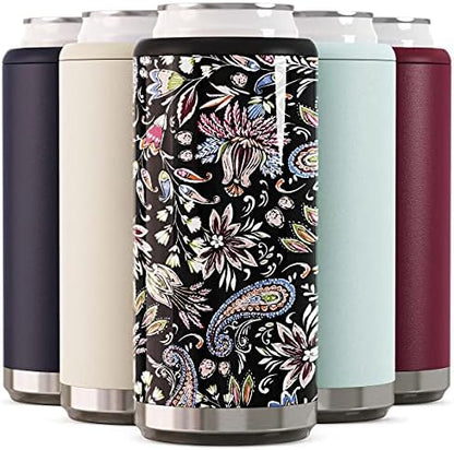  Skinny Can Cooler For Slim Beer & Hard Seltzer | Stainless Steel 12oz Sleeve, Double Wall Vacuum Insulated Drink Holder - Glitter Lilac