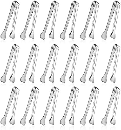  18 Pack Premium Small Serving Tongs, Mini Stainless Steel Appetizer Tongs 4.33Inch Silver