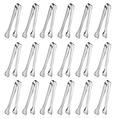  18 Pack Premium Small Serving Tongs, Mini Stainless Steel Appetizer Tongs 4.33Inch Silver