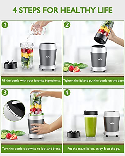  Personal Blender For Shakes And Smoothies, 700W 6-Blade Smoothie Blender For Frozen Fruit And Ice, With 1 28 Oz Travel Bottle, 1 To-Go Lid, BPA Free & Dishwasher Safe (Gray/Silver)
