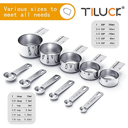  Stainless Steel Measuring Cups & Spoons Set, Cups And Spoons,Kitchen Gadgets For Cooking & Baking (Sliver-5+6)