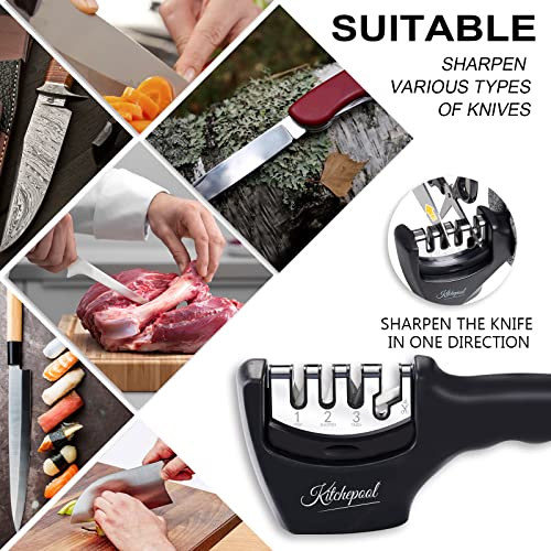  5 In 1 Kitchen Knife Accessories With Cut-Resistant Glove, 4-Stage Quality Knife Sharpener Kit To Repair, Grind, Polish Blade, Professional Knife Sharpening Tool For Kitchen Knives (Black)