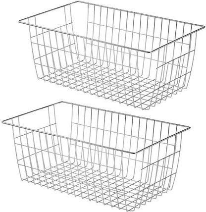  Wire Storage Basket Freezer Organizer Bins Metal Wire Baskets Wire Organizer Storage Baskets For Kitchen, Cabinets, Pantry, Freezer, BathroomSet Of 3