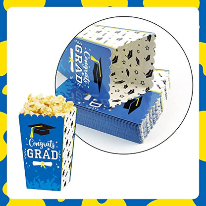  Graduation Popcorn Boxes School Grad Party Favor Plastic Popcorn Treat Boxes 24 Pieces, Blue