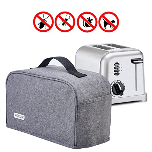  Toaster Dust Cover With 2 Pockets And Top Handle, Compatible With Cuisinart 2 Slice Toaster, Dust And Fingerprint Protection, Machine Washable, Grey