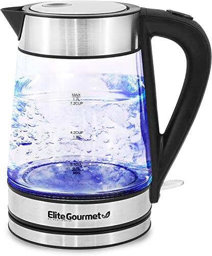  KT-602 Electric 1.7L BPA Free Glass Kettle Cordless 360° Base, Stylish Blue LED Interior, Handy Auto Shut-Off Function – Quickly Boil Water For Tea & More, Stainless Steel
