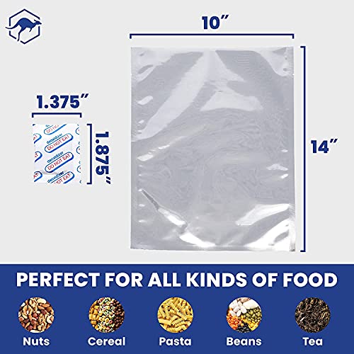  75x Wallaby 1-Gallon Mylar Bag Bundle - (5 Mil - 10" X 14") Mylar Bags, 80x 400cc Oxygen Absorbers, 80x Labels - Heat Sealable, Food Safe, & Reliable Long Term-Food Storage Solutions - Silver