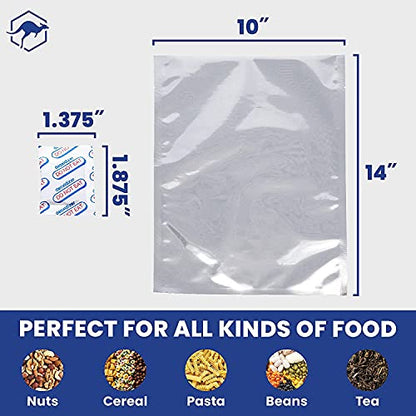  75x Wallaby 1-Gallon Mylar Bag Bundle - (5 Mil - 10" X 14") Mylar Bags, 80x 400cc Oxygen Absorbers, 80x Labels - Heat Sealable, Food Safe, & Reliable Long Term-Food Storage Solutions - Silver