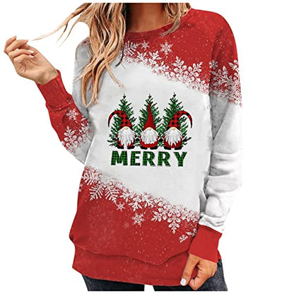  Pullover Sweatshirts For Women Fall Fashion Christmas Print Long Sleeve Sweatshirts Loose Tops Pullover Top Streetwear