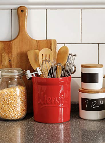  Sweese 811.104 Kitchen Utensil Holder, 7″ Large Porcelain Stable Utensil Caddy With Countertop Counter Utensil Organizer, Cooking Utensil Organizer Caddy For Farmhouse Kitchen Décor, Red