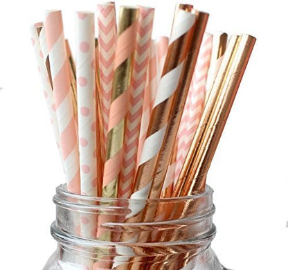  PALMAY Purple And Gold Biodegradable Drinking Paper Straws, Striped Polka Dot Chevron, 7.75 Inches, Pack Of 150