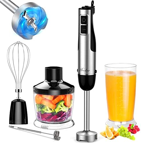  Mmersion Blender Handheld, 1100W 5-in-1 Multi-Purpose Hand Blender, 12-Speed Stick Blender, 600ml Beaker, 500ml Chopper, Egg Whisk, Milk Frother, Black