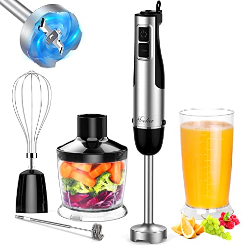  Mmersion Blender Handheld, 1100W 5-in-1 Multi-Purpose Hand Blender, 12-Speed Stick Blender, 600ml Beaker, 500ml Chopper, Egg Whisk, Milk Frother, Black
