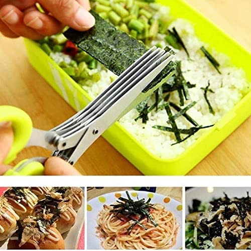  Erb Salad Scissors With 5 Blades And Cover - Cool Kitchen Gadgets - Cutter, Salad Chopper And Mincer - Sharp Heavy Duty Shears For Cutting, Shredding And Cooking Fresh Garden Herbs