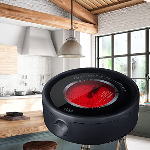  Electric Ceramic Stove Electronic Fondue Electric Porcelain Electric Tea Heating Stove For Boiling Water Making Coffee Knob Adjustment (Black)
