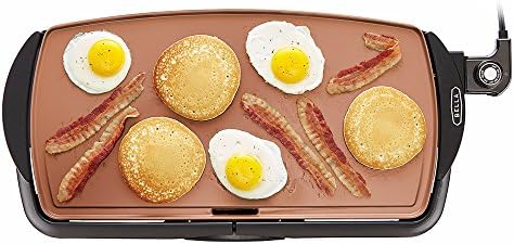Bella Electric Ceramic Titanium Griddle, Make 10 Eggs At Once, Healthy-Eco Non-stick Coating, Hassle-Free Clean Up, Large Submersible Cooking Surface, 10.5" X 20", Copper/Black