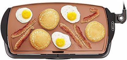 Bella Electric Ceramic Titanium Griddle, Make 10 Eggs At Once, Healthy-Eco Non-stick Coating, Hassle-Free Clean Up, Large Submersible Cooking Surface, 10.5" X 20", Copper/Black