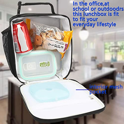  FlowFly Kids Lunch Box Insulated Soft Bag Mini Cooler Back To School Thermal Meal Tote Kit For Girls, Boys, Black