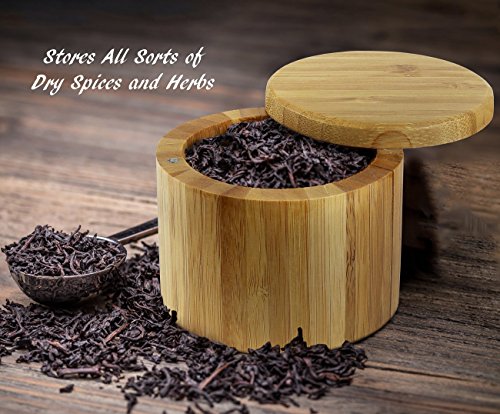  2 Pc Premium Bamboo Salt And Pepper Bowls, Wooden Spice Containers With Magnetic Swivel Lids, Perfect For Salt, Spice, Sugar, Pepper