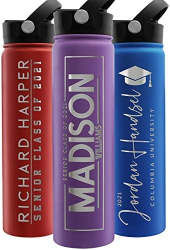  Graduation Gifts, Water Bottle Personalized With Straw Lid - 24 Oz - Pink | Custom Water Bottle W Text - Insulated Double Wall - High School, College, Class Of 2023 | 9 Color - Congrats Grad