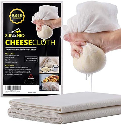  Cheesecloth, Grade 90 (9 Sq Feet), 100% Pure Cotton Reusable Cheese Cloths For Straining, Unbleached Ultra Fine Cheese Cloth Fabric, Premium Butter Muslin Cloth For Straining - (1 Sq Yard)