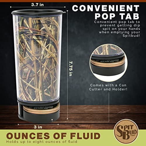  Ossy Oak Shadow Grass Blades By Spit Bud - The Ultimate Spittoon For Chew - Portable Dip & Snuff Cup With Lid, Pop Tab, Spill-Proof Funnel, Can Cutter & Holder - Fit In Cup Holders - Holds 8oz - Made In USA
