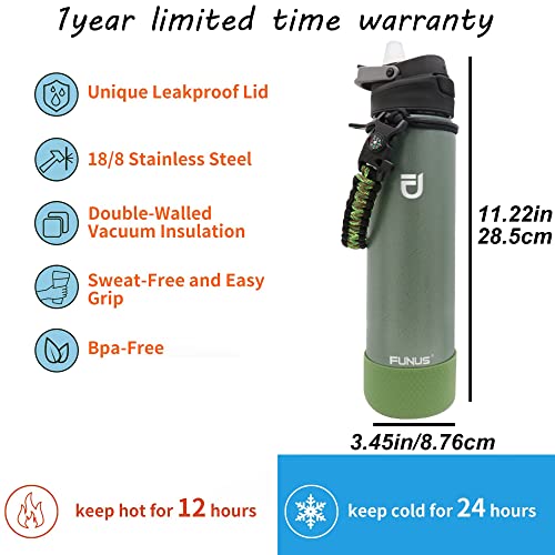  64oz Insulated Water Bottle (2 Lids) 64 Oz Vacuum Stainless Steel Water Bottle With Handle Flip Top Lid And Paracord BPA Free Metal Water Jug Sports Outdoor Camping