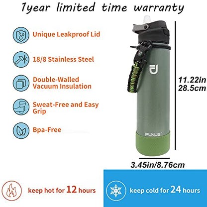  64oz Insulated Water Bottle (2 Lids) 64 Oz Vacuum Stainless Steel Water Bottle With Handle Flip Top Lid And Paracord BPA Free Metal Water Jug Sports Outdoor Camping