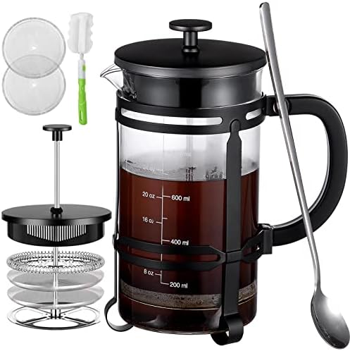  French Press Coffee Maker (34 Oz) With 4 Filters - 304 Durable Stainless Steel, Heat Resistant Borosilicate Glass Coffee Press, BPA （include 1 Cleaning Brush,1 Spoon And 2 Spare Filter Screen）