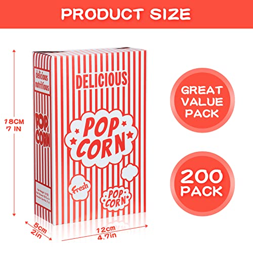  Potchen 200 Pieces Popcorn Boxes Red And White Striped Close Top Popcorn Container 1.25 Oz For Movie Party And Theater Night Supplies