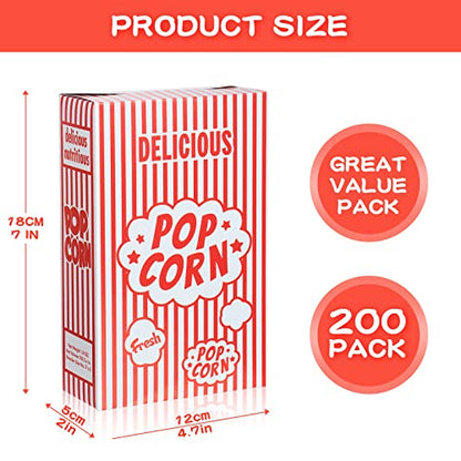  Potchen 200 Pieces Popcorn Boxes Red And White Striped Close Top Popcorn Container 1.25 Oz For Movie Party And Theater Night Supplies