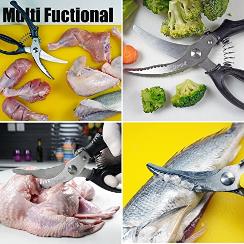  Poultry Shears, Heavy Duty Kitchen Scissors - Rust Proof Bone Cutting Scissors For Cutting Chicken & Chopping Vegetables - Chicken Meat Shears For Professionals - Black