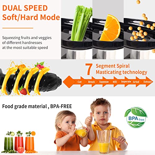  Cold Press Juicer Extractor With Reverse Function & Overheat Protection, Slow Juicer For Fruits And Vegetables, Easy To Assemble And Clean Juice Extractor With Quiet Motor & BPA Free, 2 Speed Modes