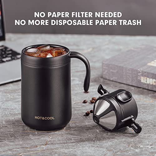  16oz Camping Coffee Maker Pour Over Coffee Maker Set With Stainless Steel Coffee Mug + Collapsible Pour Over Coffee Filter - For Travel Camping Offices Backpacking