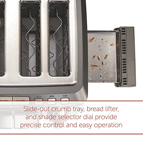  Olf Gourmet 4-Slice Extra-Wide Slot Toaster With Shade Selector, Bagel And Defrost Settings, Red Knob, Stainless Steel (WGTR154S)