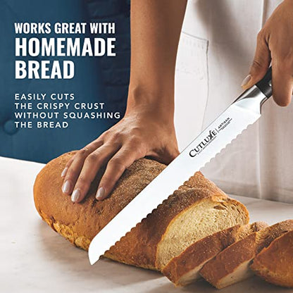  Bread Knife – 10" Serrated Edge Knife For Homemade Bread – Forged High Carbon German Steel – Full Tang & Razor Sharp – Ergonomic Handle Design – Artisan Series