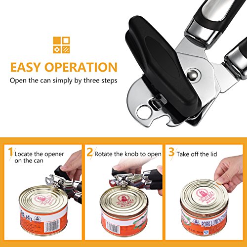  Can Opener Handheld Strongest Heaviest Duty, Manual Can Opener Ergonomic Designed Comfort Grips, Sharp Cutting Wheel For Smooth Edge Cut,with Large Turn Knob, Easy To Use