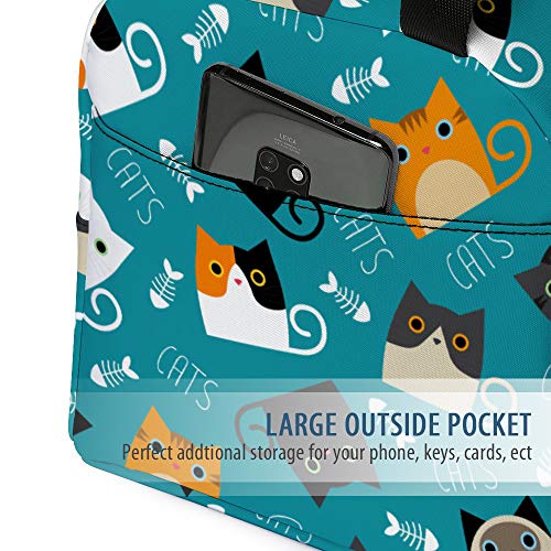  Lunch Bag, Cute Kids Reusable Cooler Lunch Tote Bag Insulated Leakproof Lunch Box Container With Front Pocket For Girls Boys School Work Picnic (Teal Cat)