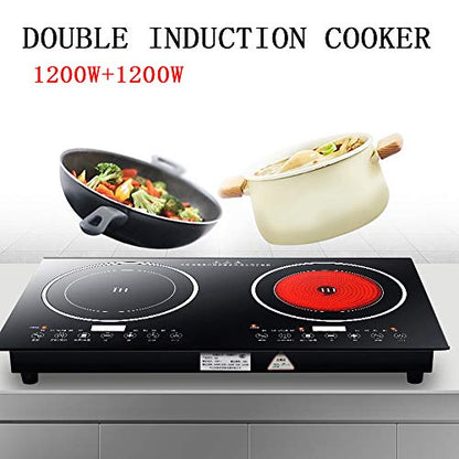  V Portable Multifunctional Countertop Double Burner Digital Sensor Touch Electric Dual Induction Cooker Digital Countertop Double Burner Cooktop With Kids Safety Lock Black