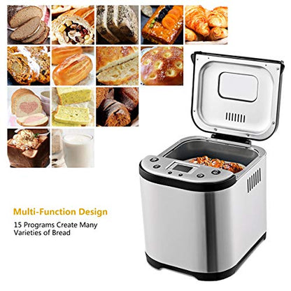  COSTWAY 2 LB Bread Maker Automatic Programmable Multifunctional Bread Machine With 15 Programs, 3 Loaf Sizes, 3 Crust Colors, 15 Hours Delay Timer, 1 Hour Keep Warm (15 Programs 710W)