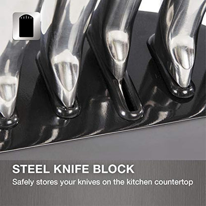 Morphy Richards Accents Knife Block, Satin, Stainless Steel Finish, 5 Piece, Std, Translucent Black