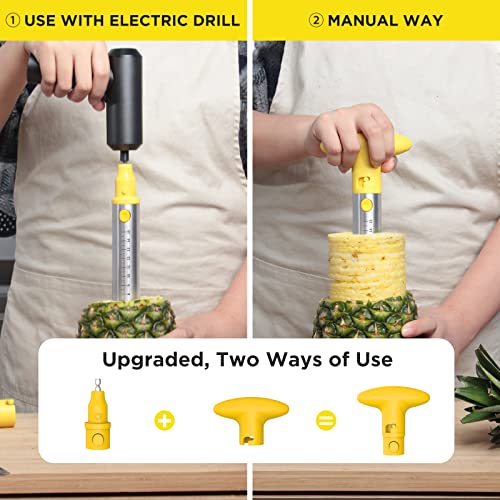  Pineapple Cutter With Knife, [Upgraded, Electric & Manual] Durable Pineapple Corer With Electric Drill Accessory, Stainless Steel Fruit Peeler Knife Pineapple Slicer Core Remover Kitchen Tool