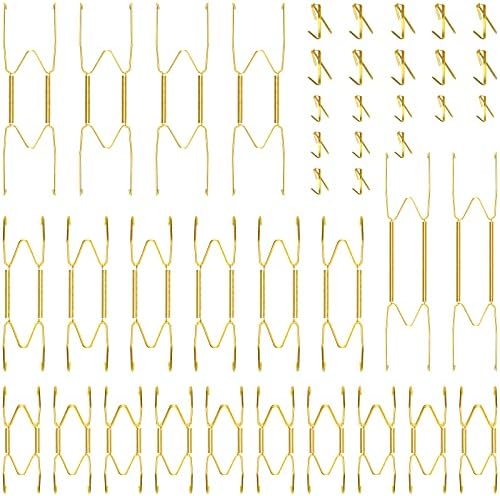  20 Pieces 20 Pieces Plate Hangers 4/5, 6, 8, 10 Inches Invisible Wall Plate Hangers Stainless Decorative Wire Plate Hangers With 20 Pieces Hangers Hook With Nails For Antique Plates And Art (Gold)