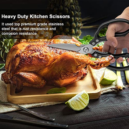  Kitchen Scissors All Purpose Heavy Duty, Kitchen Shears Dishwasher Safe, Ultra Sharp Stainless Steel Kitchen Gadgets, Cooking Cutter For Chicken, Meat, Poultry, Fish, Herbs, Grape (Black)