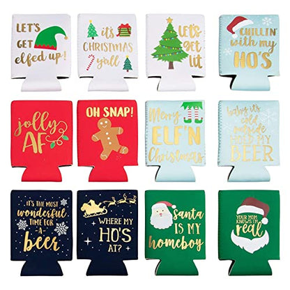  12 Oz Christmas Neoprene Can Cooler Sleeves For Soda, Beer, Beverages (12 Pack)