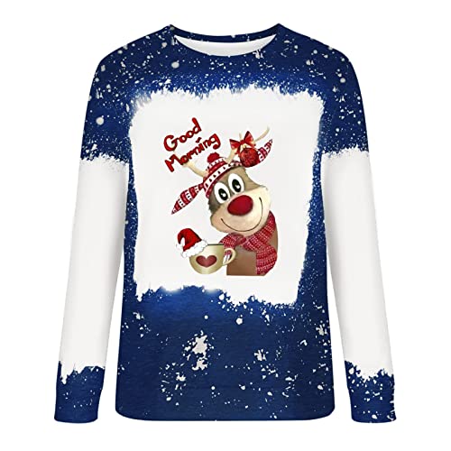  Pullover Sweatshirts For Women Fall Loose Tops Sweatshirts Long Sleeve Christmas Print Crew Neck Pullover Top Fall