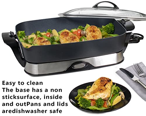  16-inch Electric Foldaway Nonstick Skillet - With Tempered Glass Cover & Stay-cool Handles Allow Skillet To Double As A Buffet Server, Black