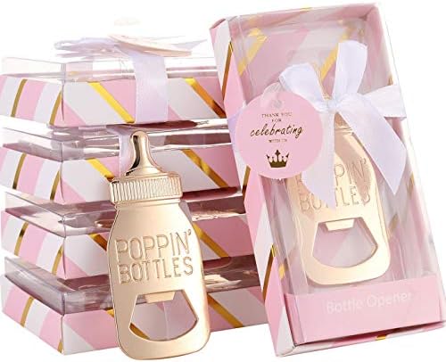  12 Pcs Pink Princess Baby Shower Favors For Girl,POPPINS'BOTTLE Bottle Opener Baby Shower Favor For Guests Girl Baby Shower Decoration Goodiebag Supplies (Pink And Gold, 12)