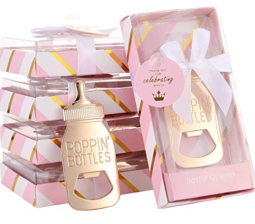  12 Pcs Pink Princess Baby Shower Favors For Girl,POPPINS'BOTTLE Bottle Opener Baby Shower Favor For Guests Girl Baby Shower Decoration Goodiebag Supplies (Pink And Gold, 12)