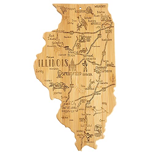  Destination Illinois State Shaped Serving And Cutting Board, Includes Hang Tie For Wall Display